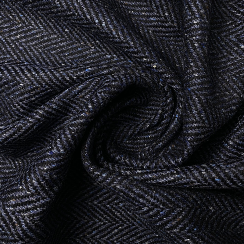 Tweed welna 100% granatowy w jodełkę - materiał wełniany na płaszcze