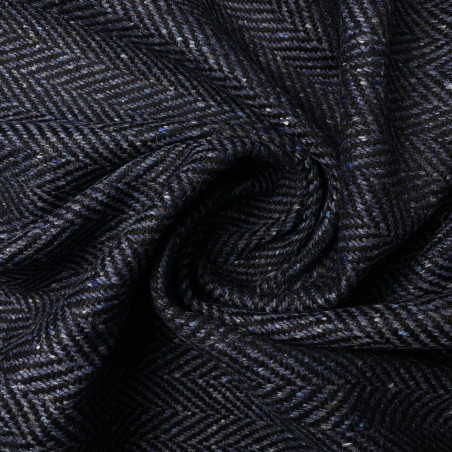 Tweed welna 100% granatowy w jodełkę - materiał wełniany na płaszcze